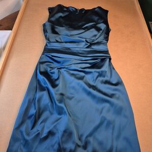 Talbot Runhof Satin Midi Dress in Teal Blue